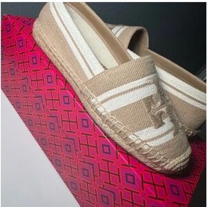 Tory Burch Beige and White Espadrilles